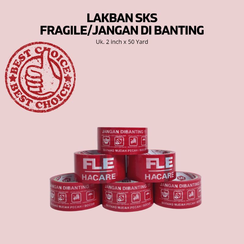 Jual LAKBAN SKS 48mm 2 Inch X 50 Yard FRAGILE JANGAN DI BANTING MERAH