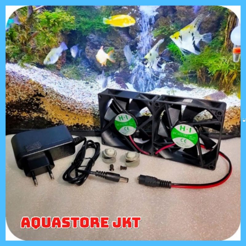 Jual KIPAS AQUARIUM AQUASCAPE DOUBLE FAN LENGKAP DENGAN ADAPTOR