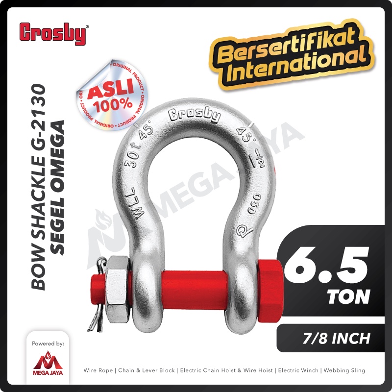 Jual CROSBY Bow Shackle Omega G2130 6 5 Ton 7 8 Segel Bolt Type