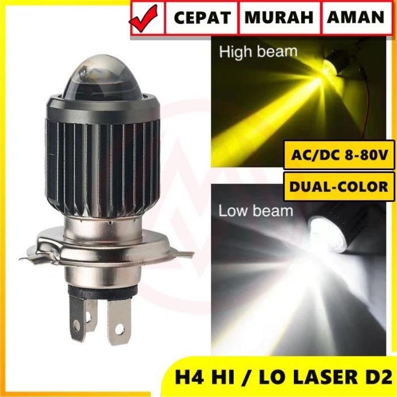 Jual BOHLAM LAMPU DEPAN LED H4 LASER 2 WARNA HI LOO 20 WATT LAMPU