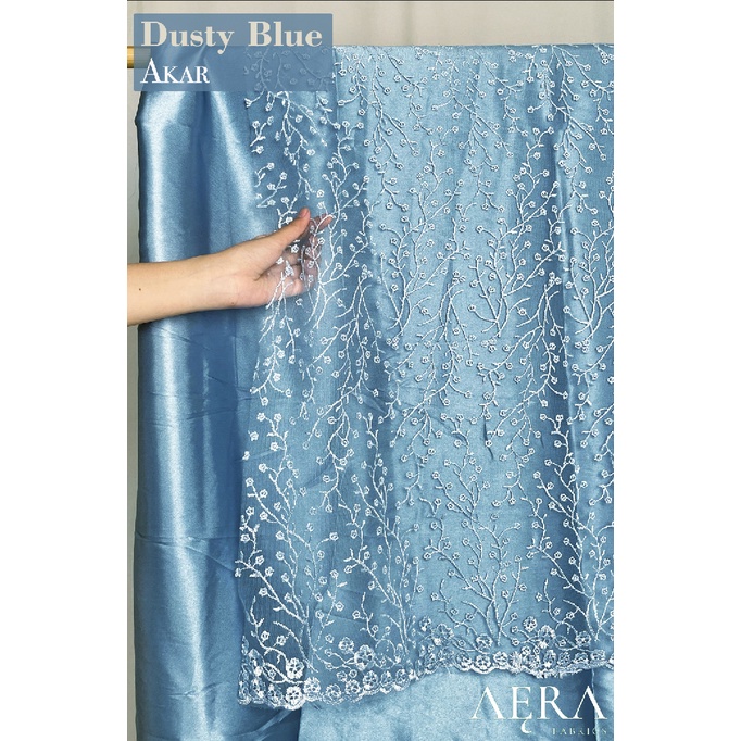 Jual 1 2 Meter Kain Brokat Tile Prancis DUSTY BLUE Bahan Kebaya Motif