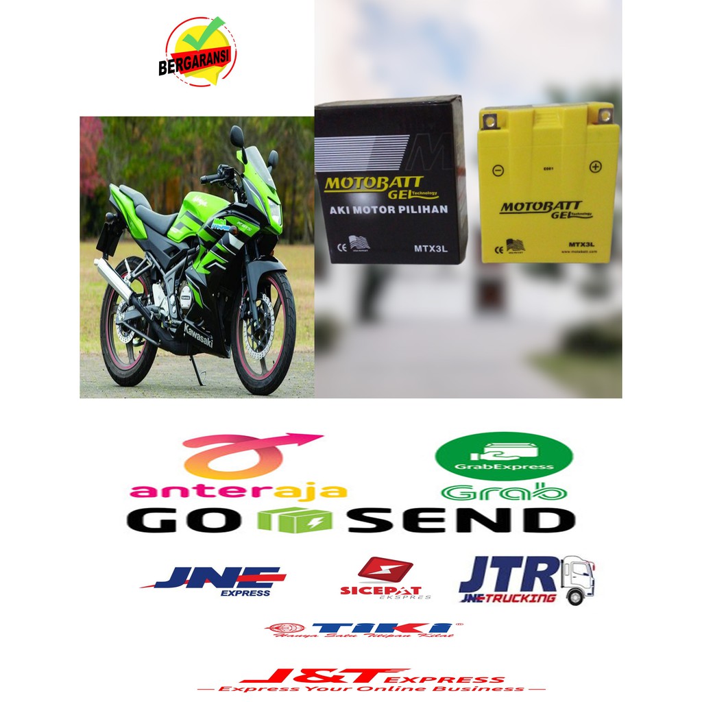 Jual Aki Motor Kawasaki NINJA 150 R 2 TAK Aki Motobatt GEL MTX3L Aki