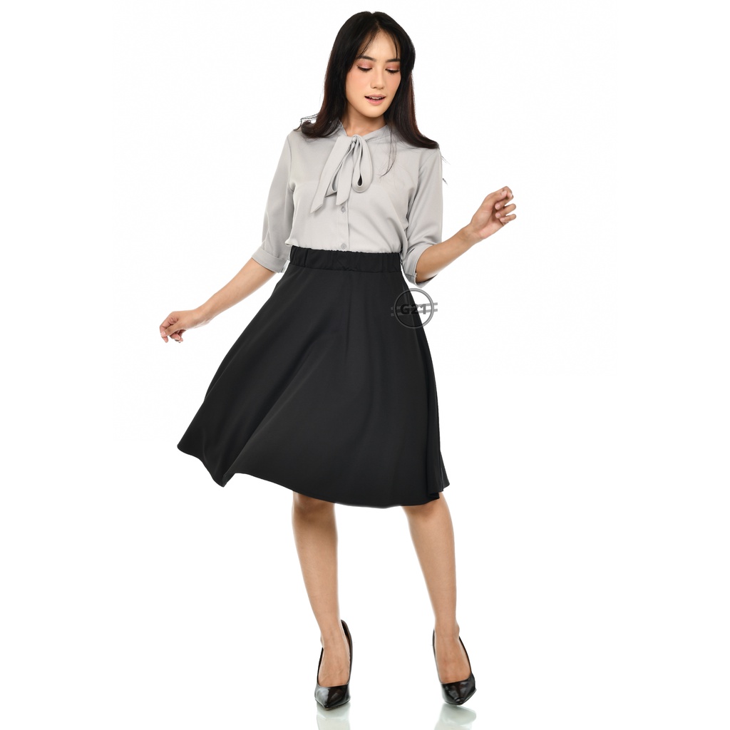 Jual Rok Pendek Hitam Midi Skirt A Line 3 4 Wanita Pinggang Karet Bahan