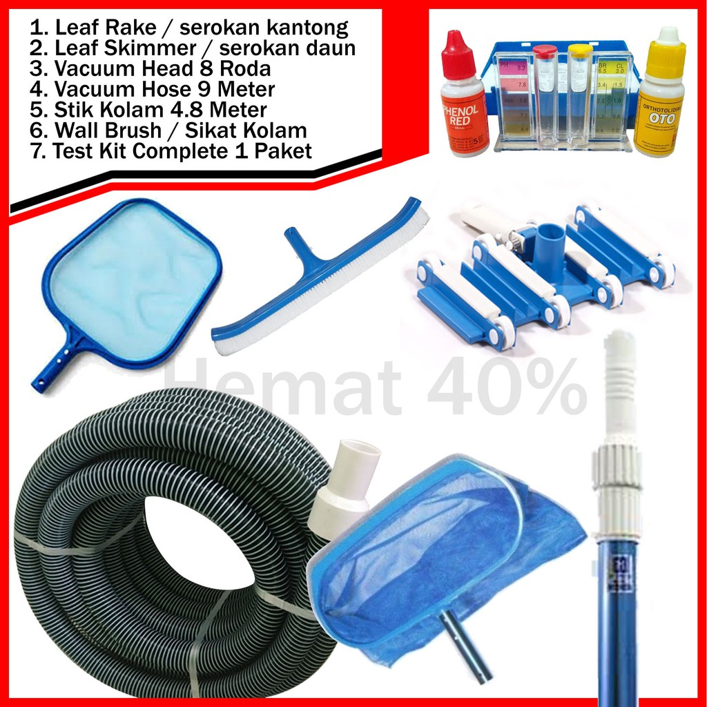 Jual Paket Pembersih Kolam Renang Vacuum Head Vacuum Hose 9Meter