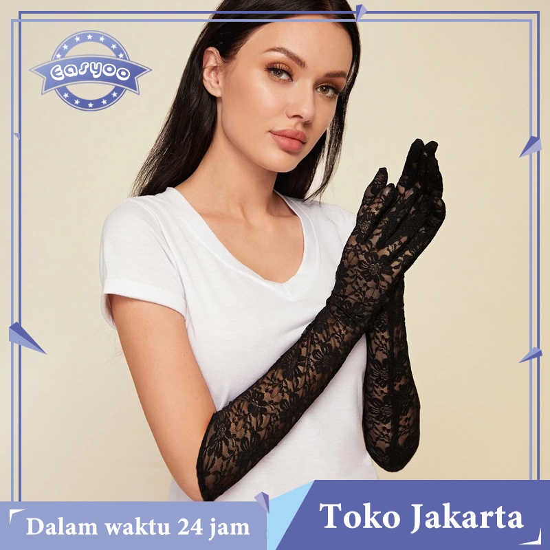 Jual Sarung Tangan Renda Polka Dot Panjang Women Long Lace Gloves Sexy