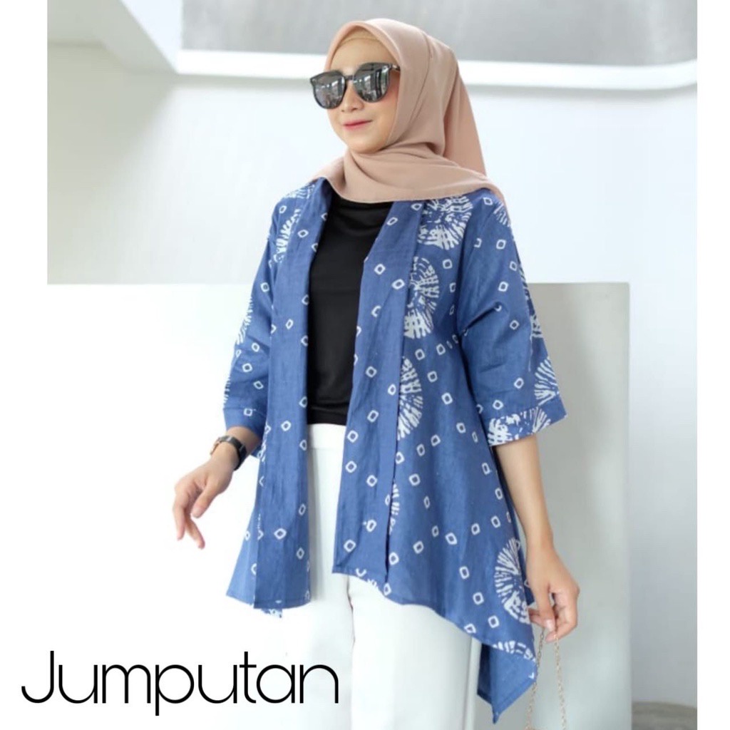 Jual Outer Waka Indigo Monoblue Batik Rompi Cardigan Vest Modern