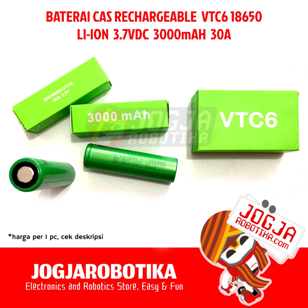 Jual BATERAI CAS RECHARGEABLE LI ION 18650 VTC6 3 7V 3000MAH 30A