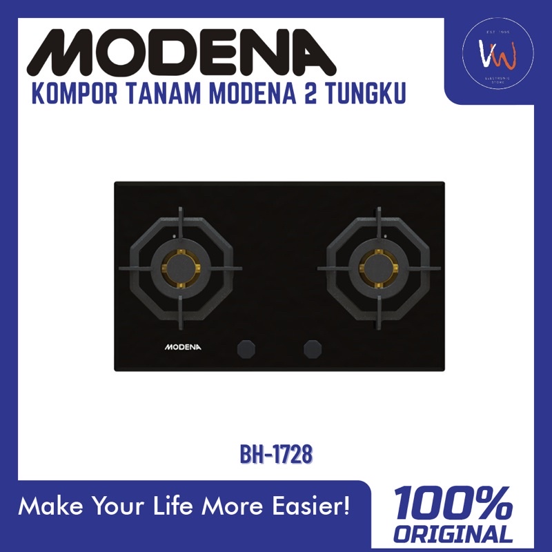 Jual Kompor Tanam 2 Tungku Modena BH 1728 Kompor Tanam Minimalist