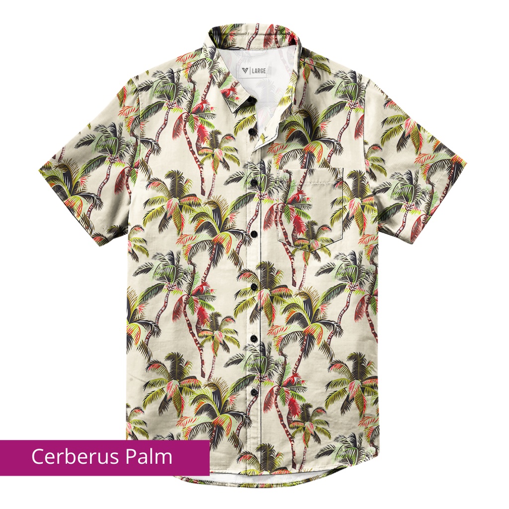 Jual Vistula Kemeja Pantai Full Print Motif Hawaii Pria Cerberus Palm