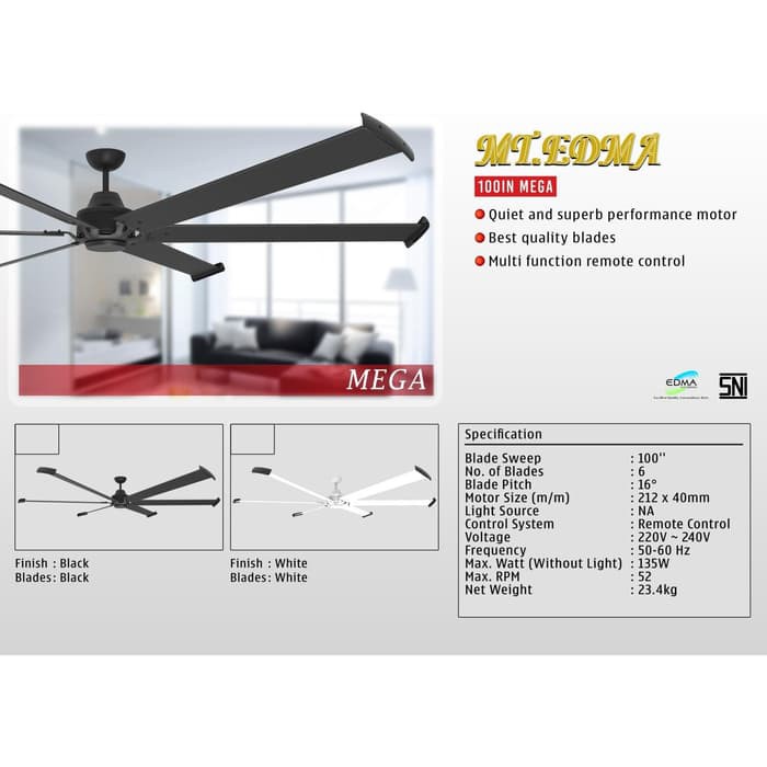 Jual Mt Edma 100in Mega Kipas Angin Plafon Ceiling Fan Dekoratif Dengan