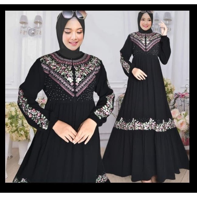 Jual EXCLUSIVE Abaya Bordir Modern 2 Kombinasi Warna Saudi Hitam