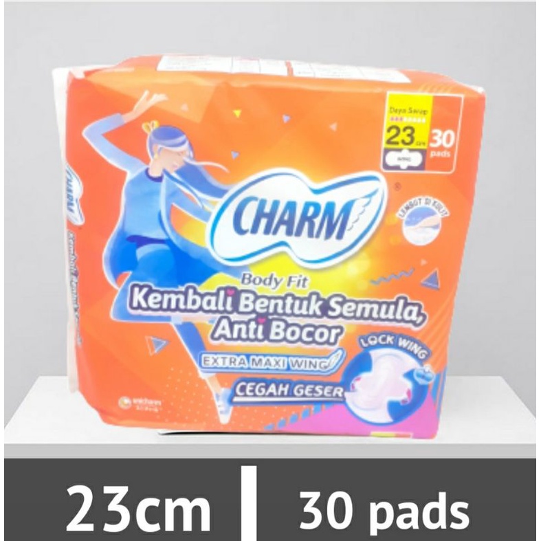 Jual Charm Pembalut Body Fit Extra Maxi Wing Non Wing 23cm 30 Pads