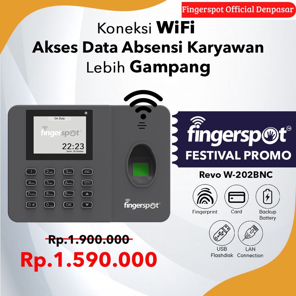 Jual Mesin Absensi Sidik Jari Fingerspot Revo W 202 BNC Fingerprint