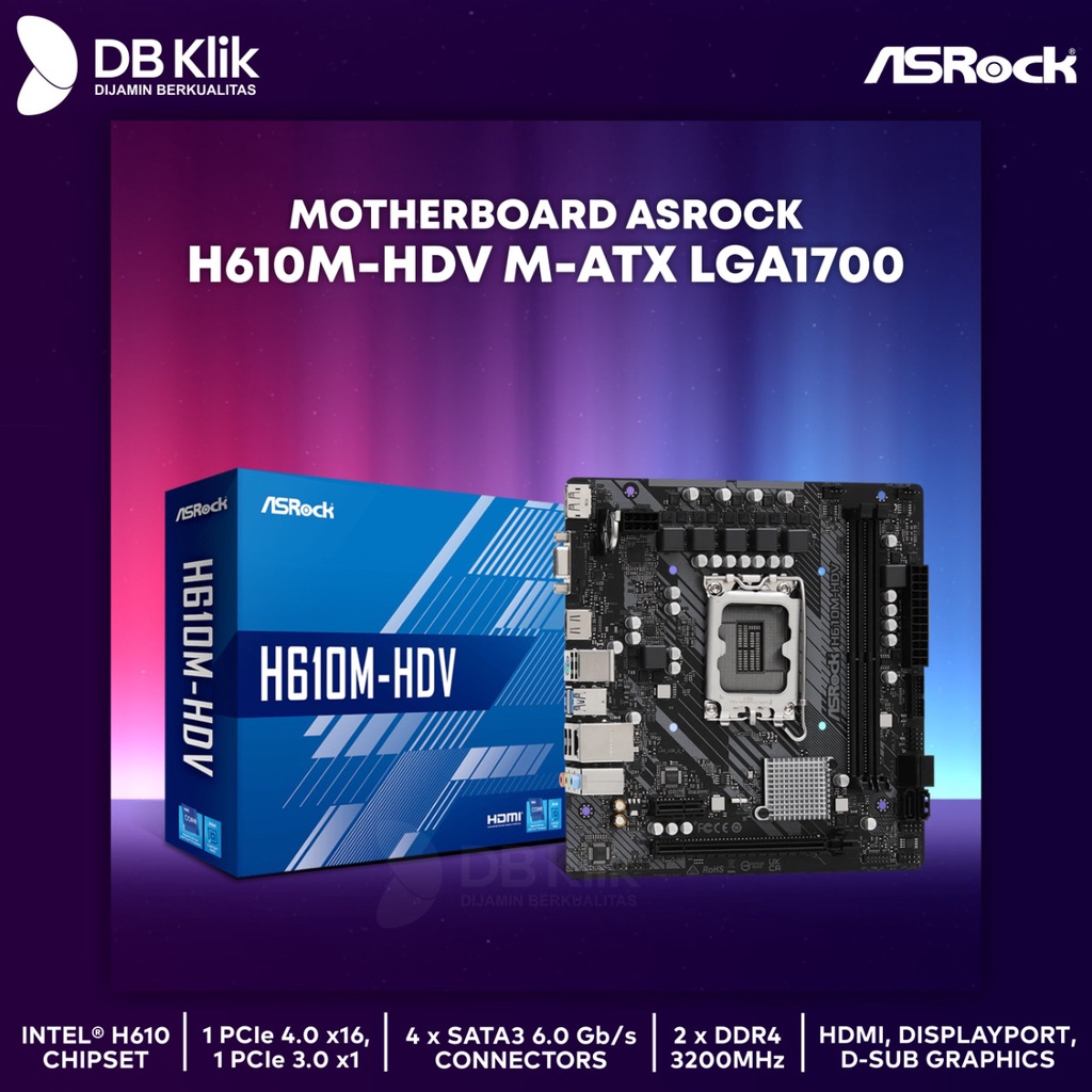 Jual Motherboard ASROCK H610M HDV M ATX LGA1700 HDMI DP D Sub H610M