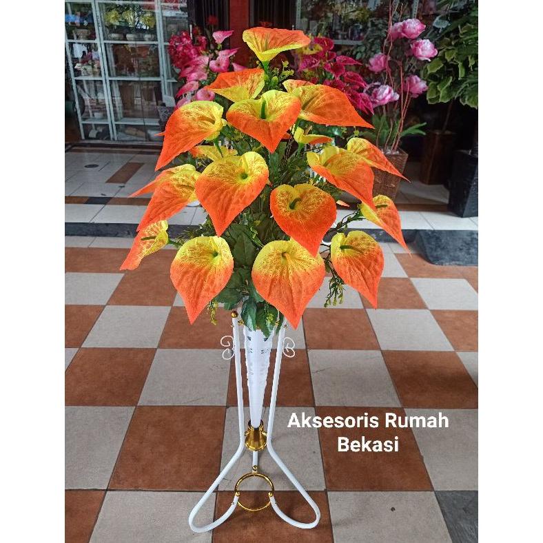 Jual Rangkaian Bunga Anthurium Bunga Aron Panda Dengan Pot Standing