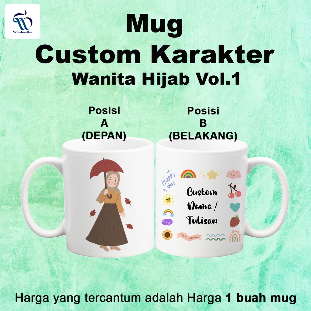 Jual Mug Gelas Custom Karakter Wanita Hijab Vol Kado Wisuda Ulang