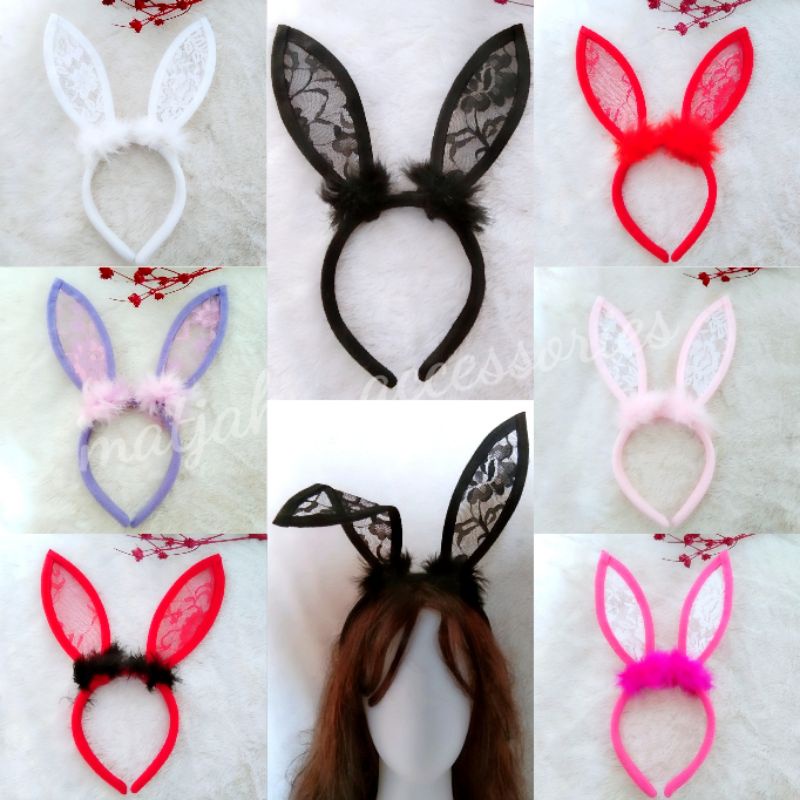 Jual Halloween Bando Kelinci Renda Bulu Ariana Grande Untuk Bridal