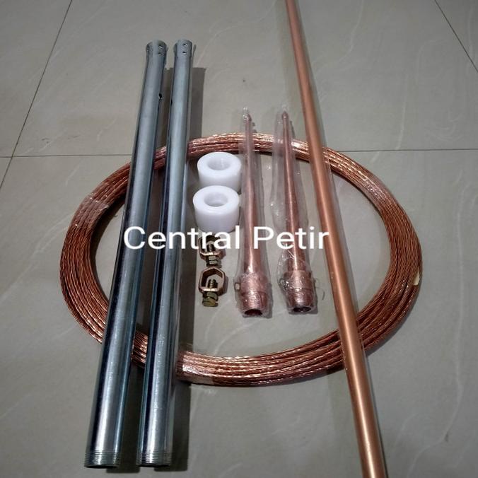 Jual Penangkal Petir 2 Tombak Rod Grounding Tembaga 30 Mtr Kabel