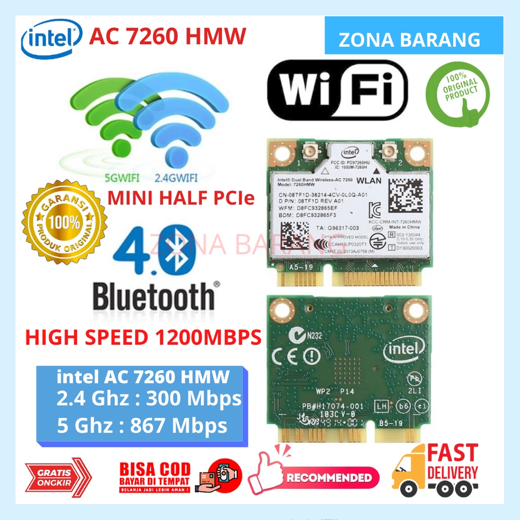 Jual Wifi Card Wireless Intel Ac Hmw Bluetooth Half Mini Pcie