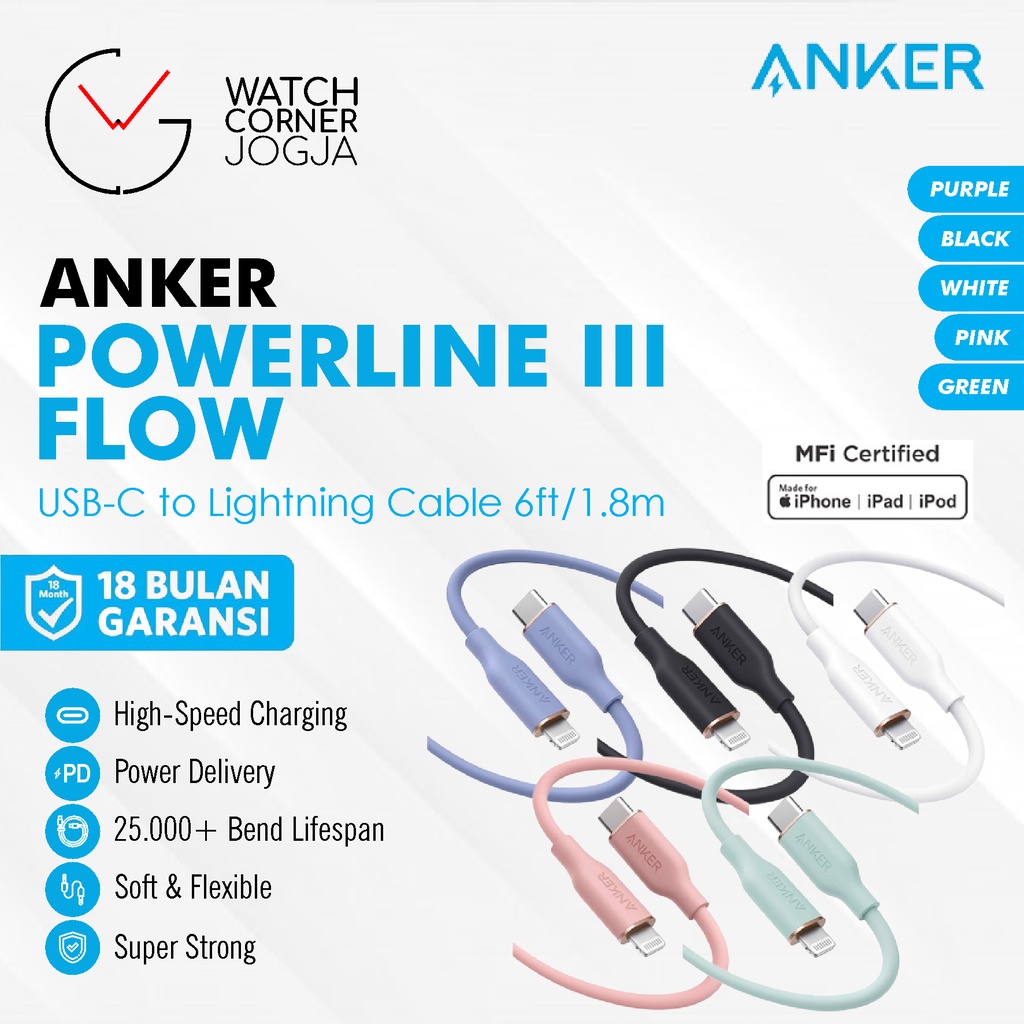 Jual Kabel Charger Anker Powerline III Flow Type C To Lightning 6ft