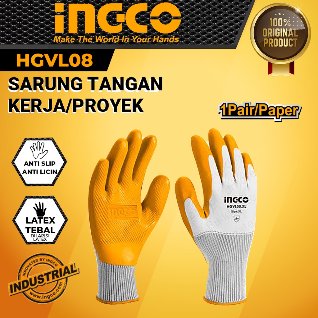 Jual Sarung Tangan Kerja Proyek INGCO HGVL08 Industri Latex Safety