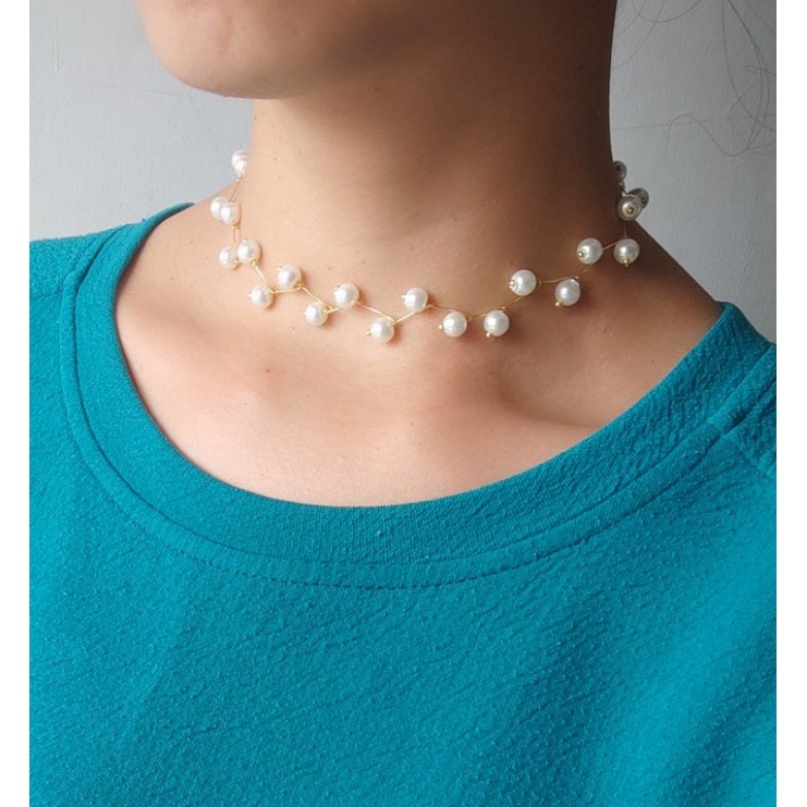 Jual PEARL CHOKER NECKLACE Kalung Mutiara Zig Zag Kalung Mutiara