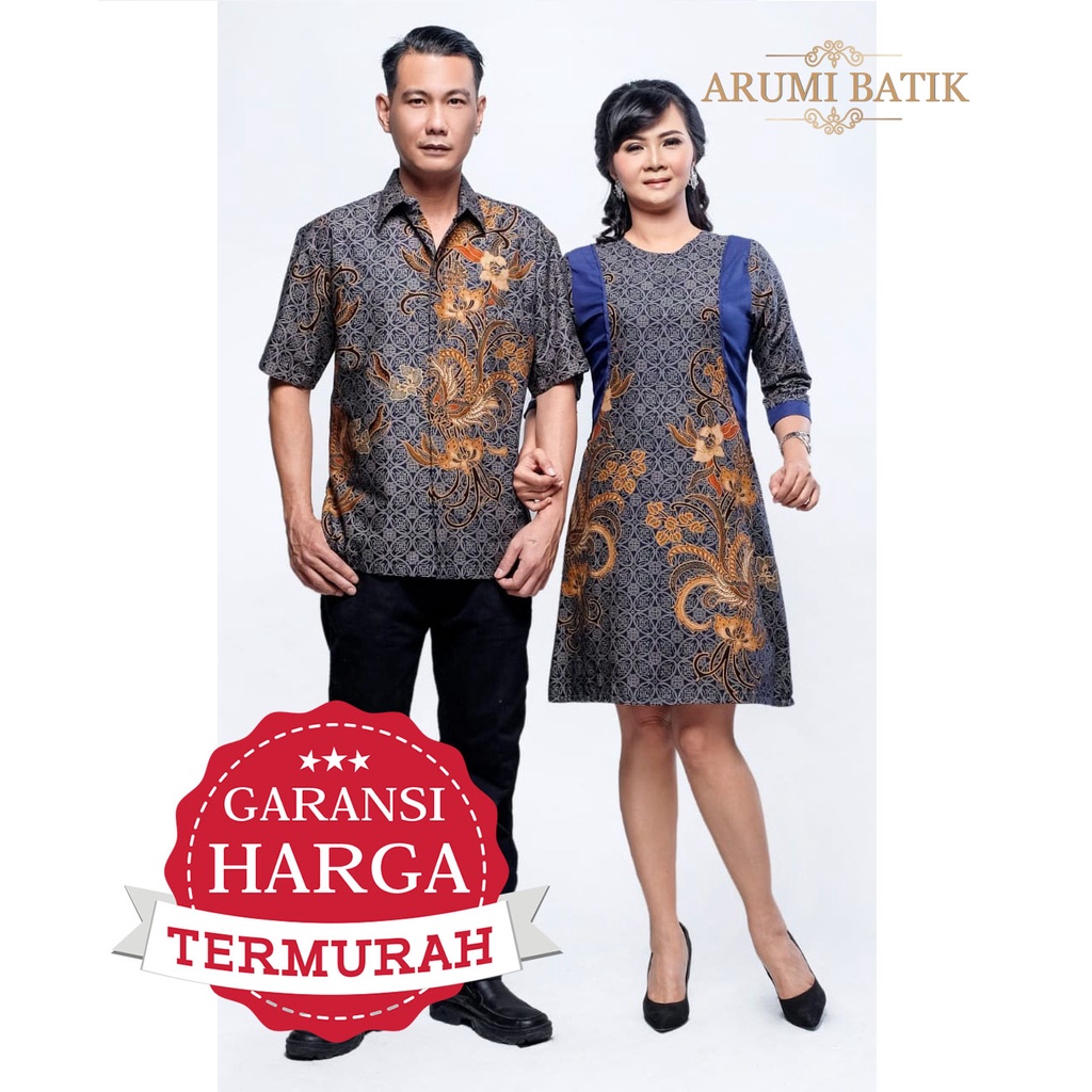 Jual Sarimbit Couple Keluarga Seragam Pria Wanita Dress Batik Biru