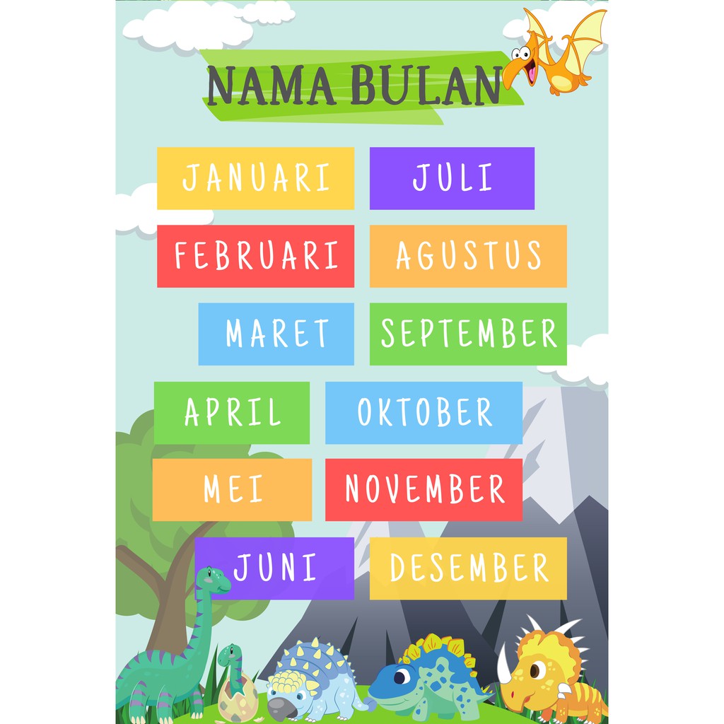 Jual POSTER BELAJAR NAMA BULAN UNTUK BALITA TK PAUD B ING B INDO