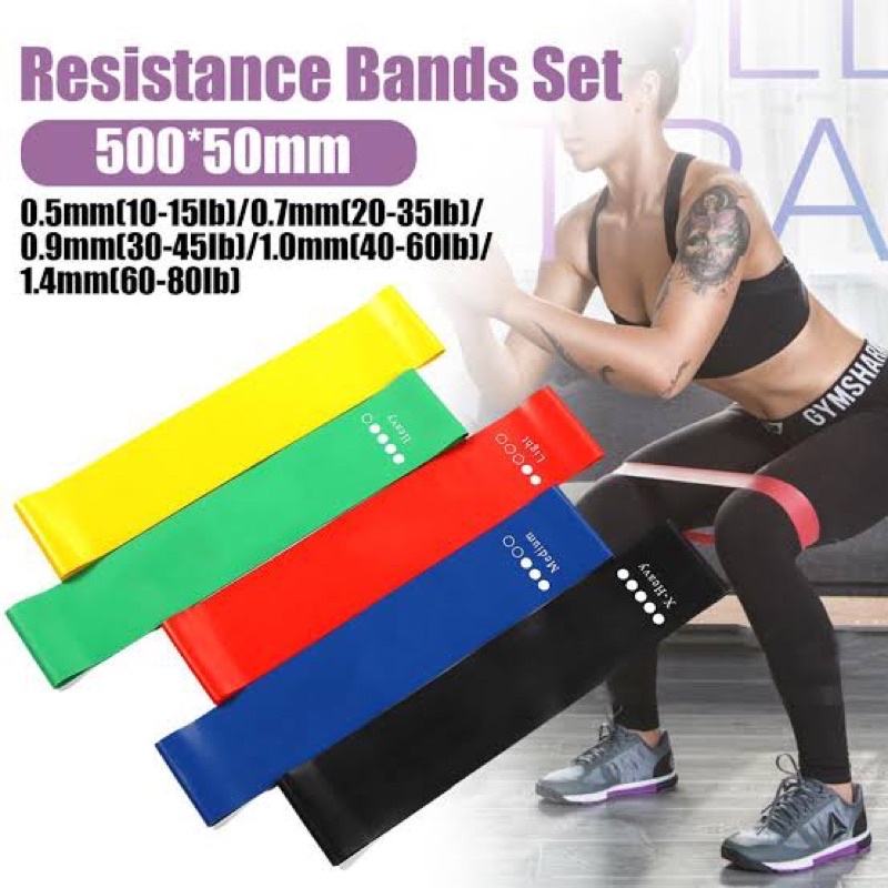 Jual 5 IN 1 SET Resistance Band Fitness Pilates Yoga Gym Karet