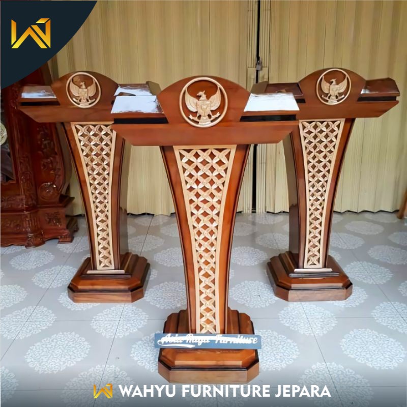 Jual Podium Presiden Kayu Jati Finishing Gratis Logo Furniture Jepara