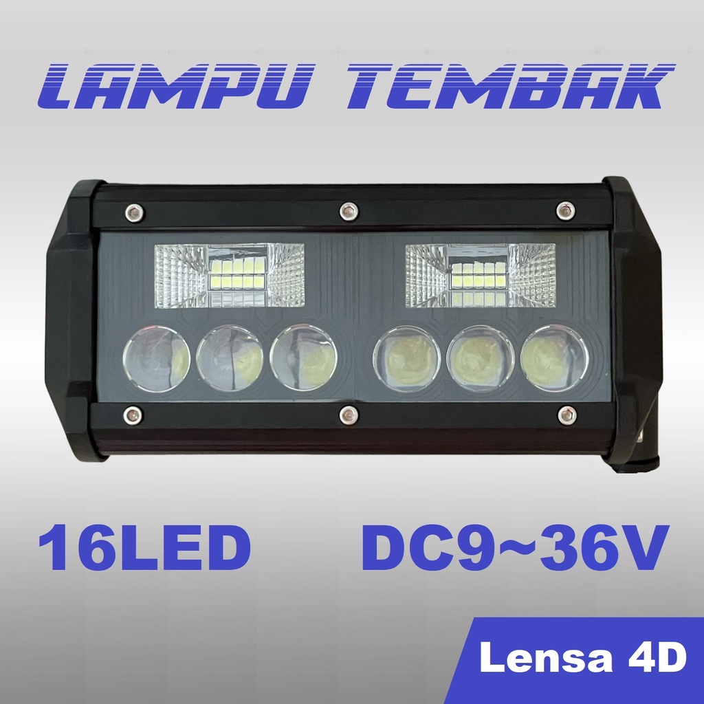 Jual Lampu Tembak Sorot LED Bar CWL 16 Titik Mata Lensa 4D 48W Motor