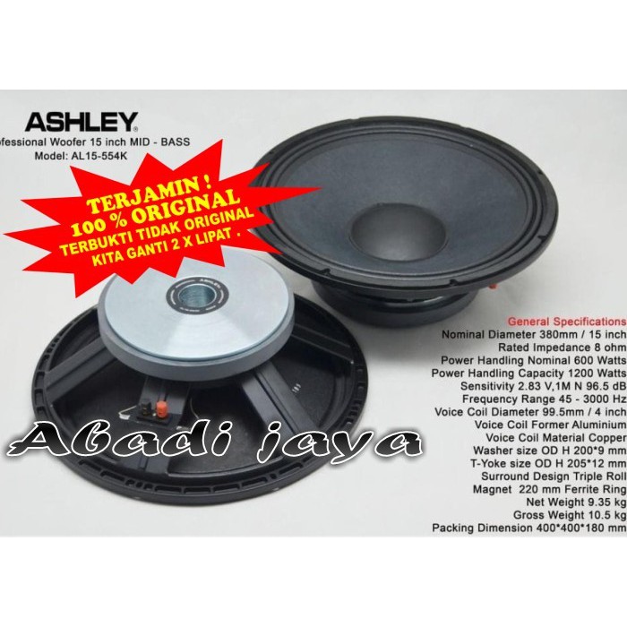 Jual Speaker Component Ashley AL15 554K Woofer 15 Inch Original