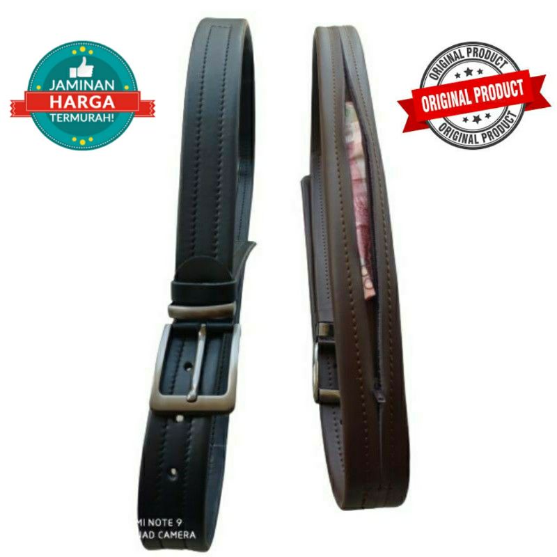 Jual Ikat Pinggang Pria Gesper Belt Resleting Sabuk Kulit Sapi Asli