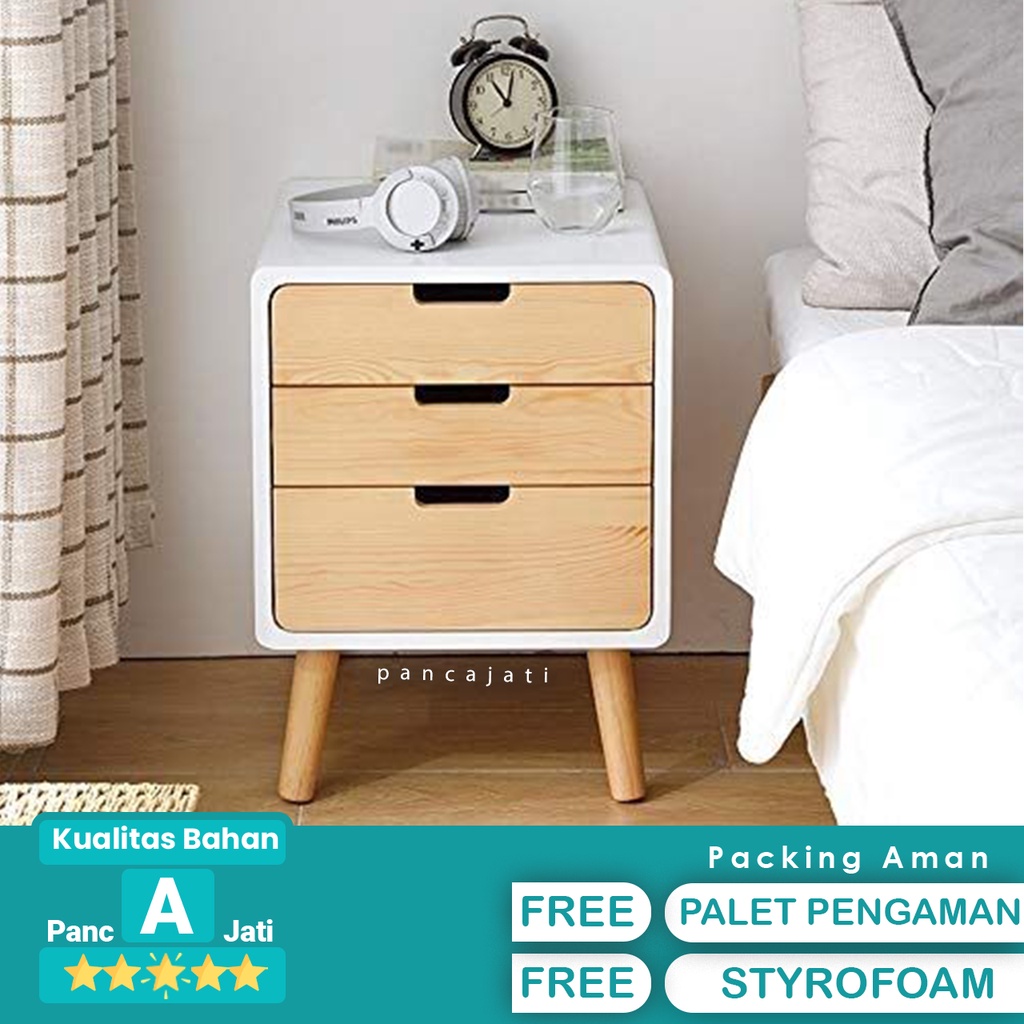 Jual Meja Nakas Minimalis Bedside Table 3 Laci Putih Serat Shopee