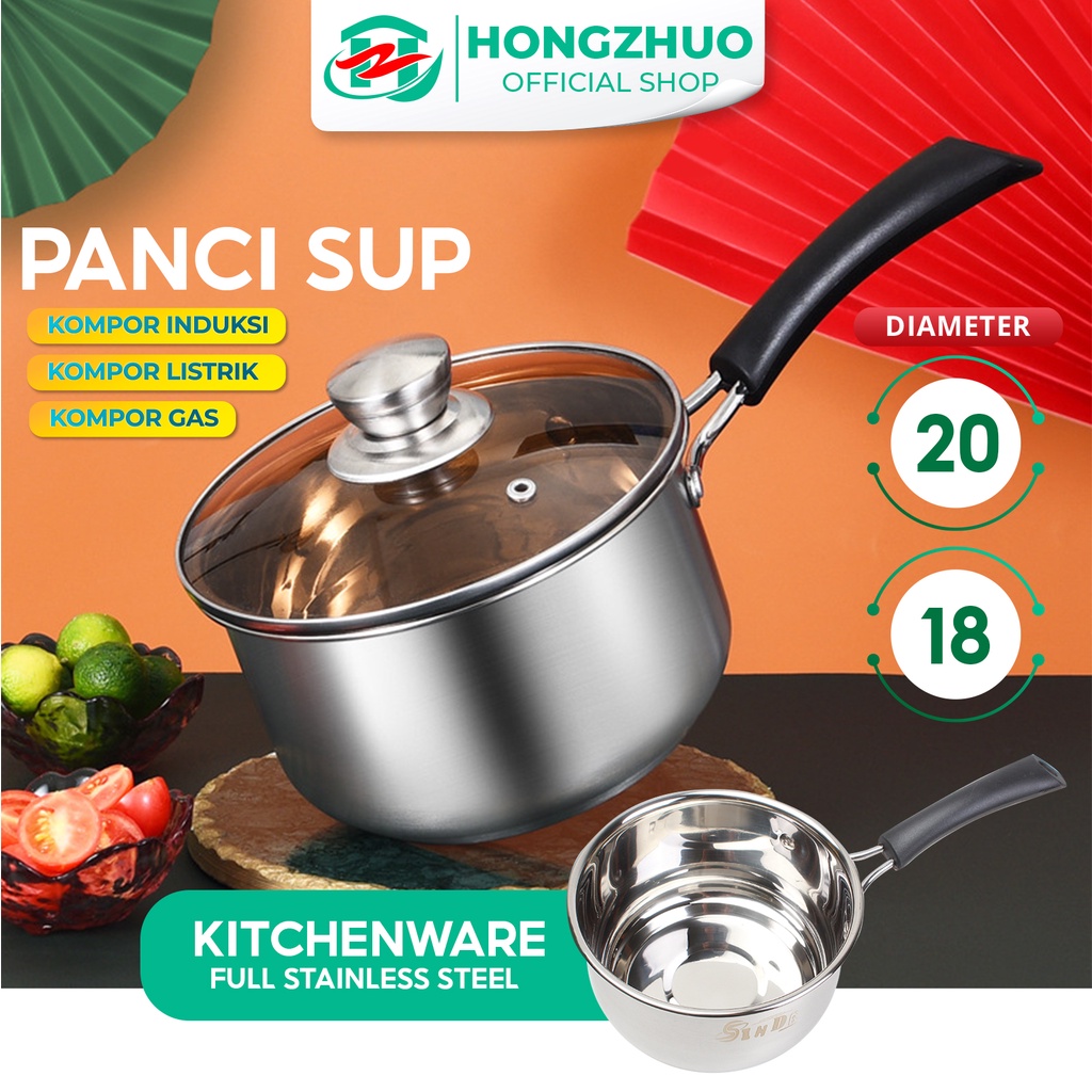 Jual Hongzhuo Panci Kuah Anti Lengket Stainless Dengan Gagang 18 20CM