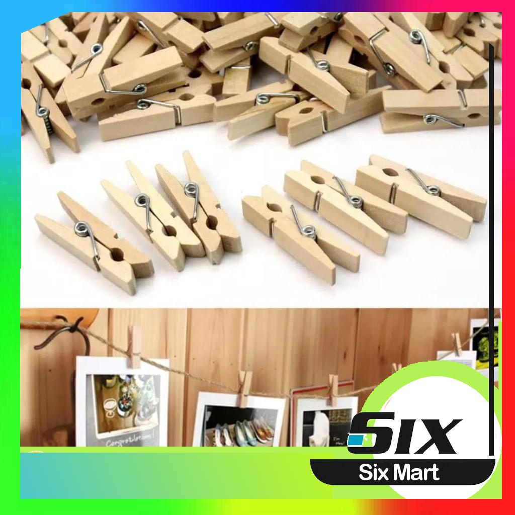 Jual Six Mart Klip Mini Jepit Foto Wooden Klip Bahan Kayu Ukuran Mm