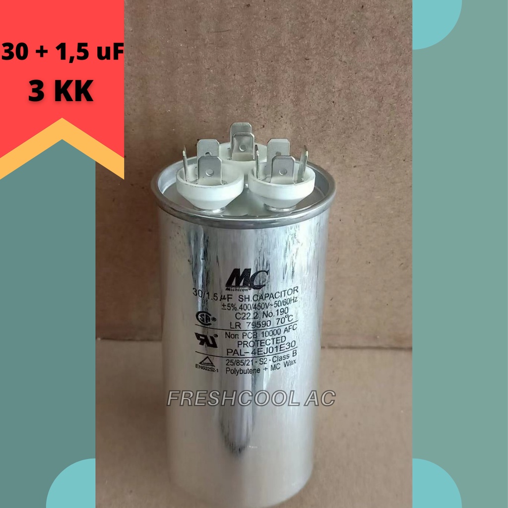 Jual KAPASITOR AC CAPACITOR AC LG 3 KAKI 30 1 5 UF MERK MC 30 1 5