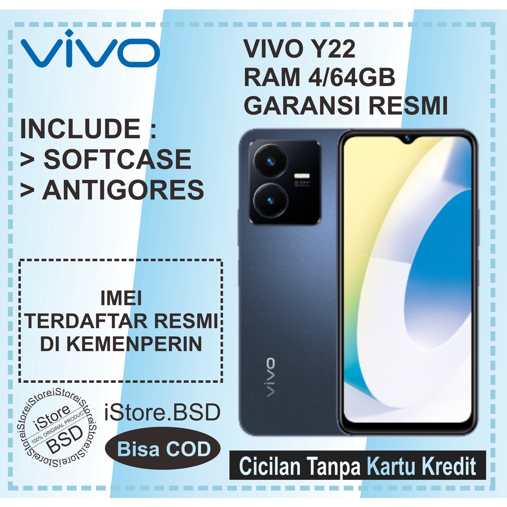 Jual VIVO Y22 RAM 4 64GB 4 128GB SIDE FINGERPRINT 18W FAST CHARGE