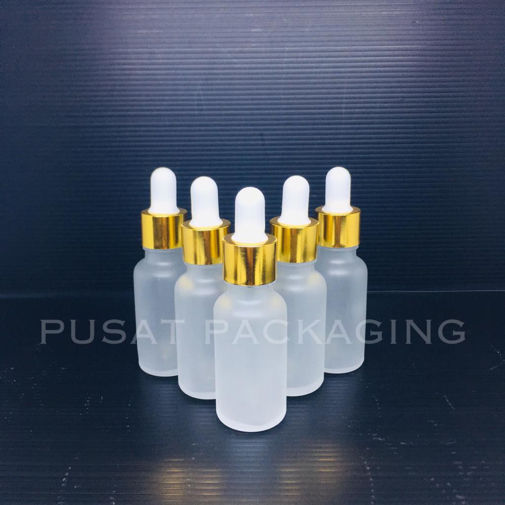 Jual Botol Kaca Pipet 20ml Frosted Tebal Ring Gold Karet Putih Shopee