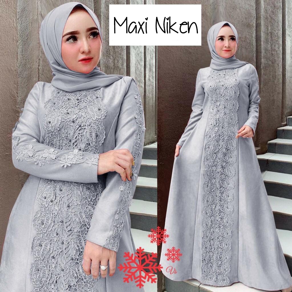 Jual Niken Gamis Terbaru Pesta Brukat Maxi Dress Remaja Dewasa