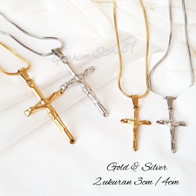 Jual New Kalung Salib Jesus Bahan Titanium Gold Silver Antikarat