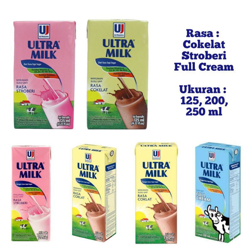 Jual SUSU ULTRA MILK 125 200 250 Ml Susu Kotak Cokelat Stroberi