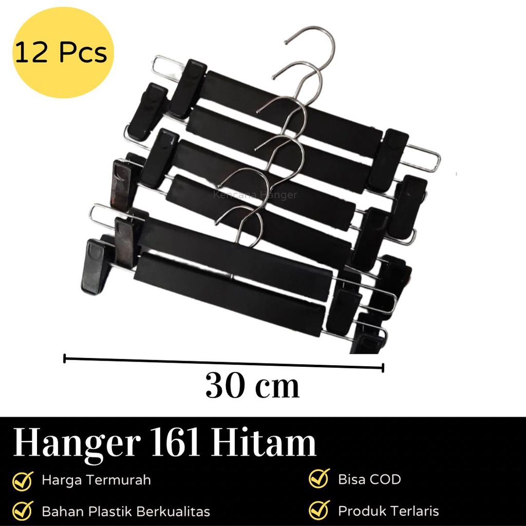 Jual 12 PCS Hanger Jepit Celana Rok 262 Besi Plastik Hitam Display