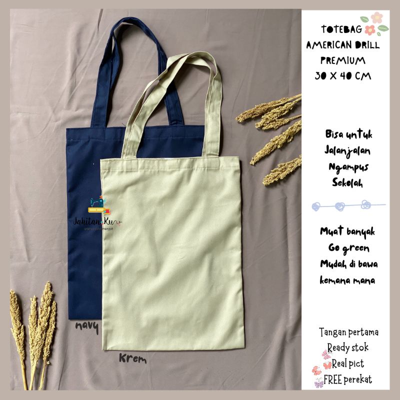 Jual Totebag Polos Bahan Drill Halus Krem Shopee Indonesia