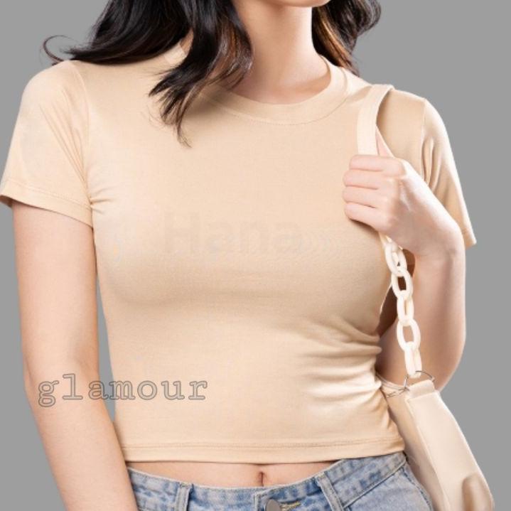 Jual Kode Produk Fn U Glamour Kaos Crop Top Polos Kaos Wanita