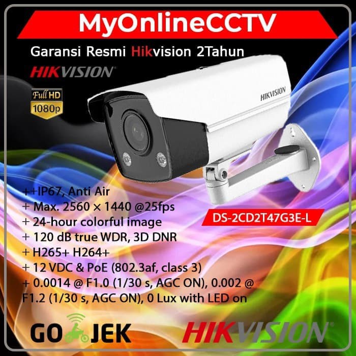 Jual DS 2CD2T47G3E L Hikvision IP Camera CCTV Outdoor 4MP ColorVu Slote