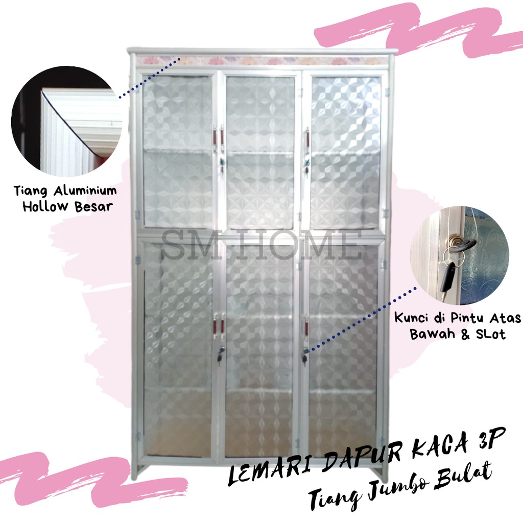 Jual Rak Piring Lemari Piring Pintu Full Kaca Full Box Tiang Jumbo