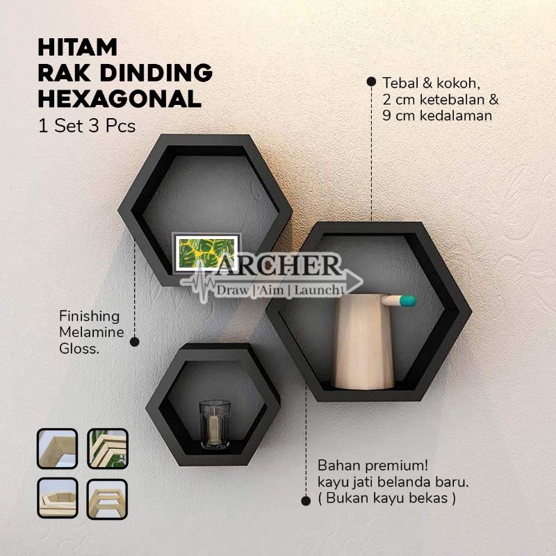 Jual Rak Hexagonal Segi Enam Minimalis Rak Dinding Kayu Floating