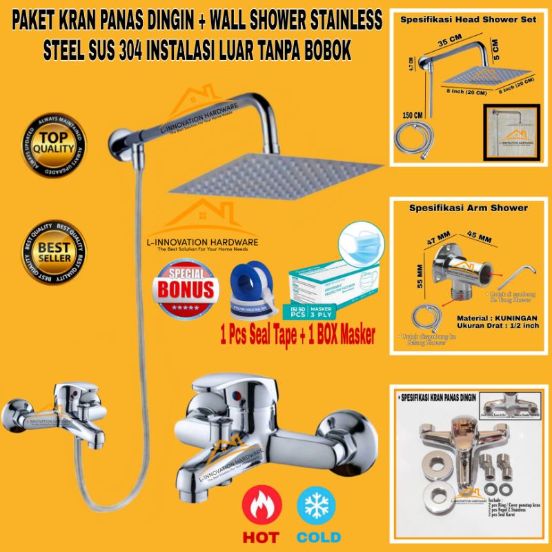 Jual Wall Shower Tembok Head Shower Mandi Kran Panas Dingin Stainless