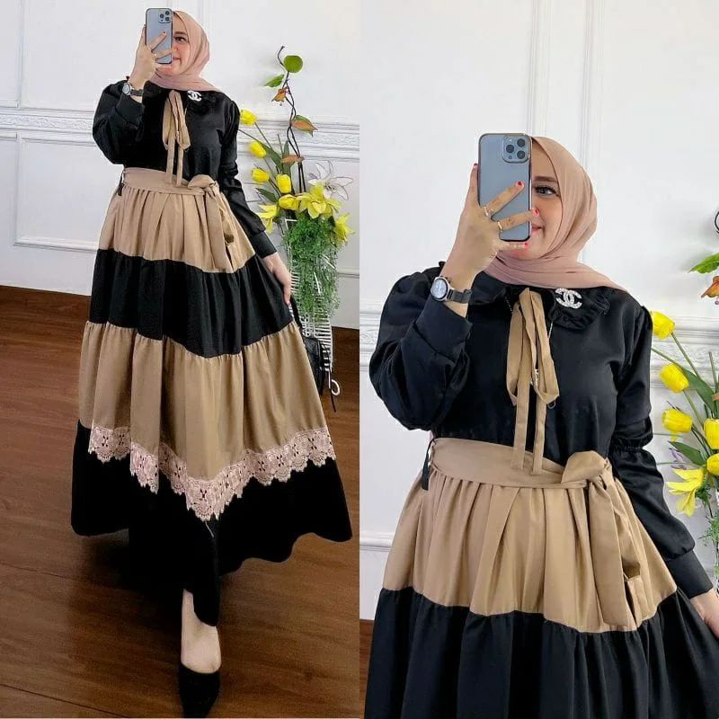 Jual Gamis Wanita Terbaru AURORA DRESS Bahan Katun Rayon Aplikasi